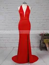 Sheath/Column V-neck Jersey Sweep Train Split Front Prom Dresses #Favs020105874