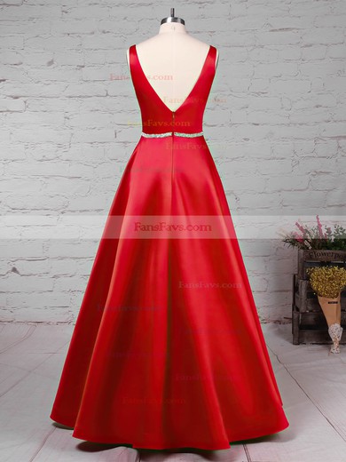 Princess V-neck Satin Floor-length Beading Prom Dresses #Favs020105875