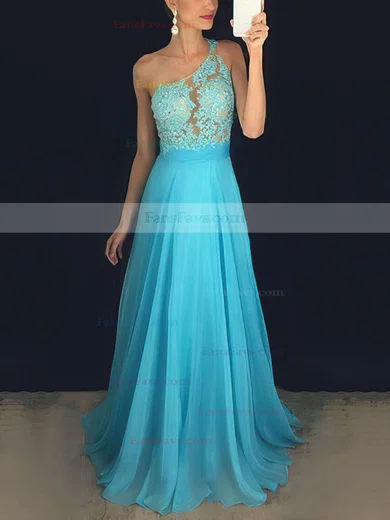 A-line One Shoulder Chiffon Sweep Train Appliques Lace Prom Dresses #Favs020102512