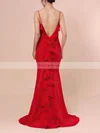 Trumpet/Mermaid Square Neckline Satin Sweep Train Cascading Ruffles Prom Dresses #Favs020106411
