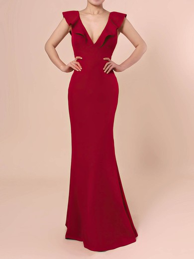 Sheath/Column V-neck Stretch Crepe Floor-length Prom Dresses #Favs020106415