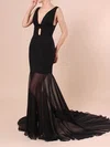 Trumpet/Mermaid V-neck Chiffon Stretch Crepe Sweep Train Split Front Prom Dresses #Favs020106420