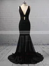 Trumpet/Mermaid V-neck Chiffon Stretch Crepe Sweep Train Split Front Prom Dresses #Favs020106420