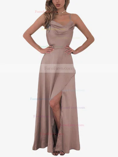 A-line Cowl Neck Silk-like Satin Floor-length Split Front Prom Dresses #Favs020106441