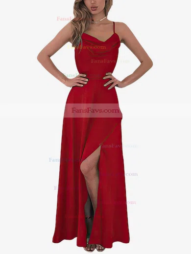 A-line Cowl Neck Silk-like Satin Floor-length Split Front Prom Dresses #Favs020106441