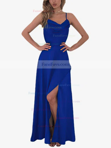 A-line Cowl Neck Silk-like Satin Floor-length Split Front Prom Dresses #Favs020106441