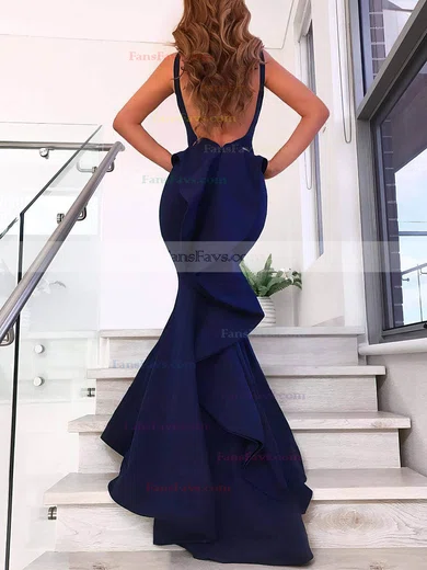 Trumpet/Mermaid V-neck Silk-like Satin Sweep Train Ruffles Prom Dresses #Favs020106442