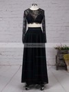 A-line Scoop Neck Lace Chiffon Ankle-length Split Front Prom Dresses #Favs020102597