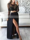 A-line Scoop Neck Lace Chiffon Ankle-length Split Front Prom Dresses #Favs020102597