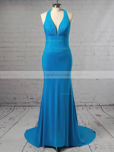 Trumpet/Mermaid Halter Jersey Sweep Train Ruffles Prom Dresses #Favs020106451