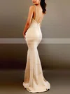 Trumpet/Mermaid V-neck Satin Floor-length Ruffles Prom Dresses #Favs020106453