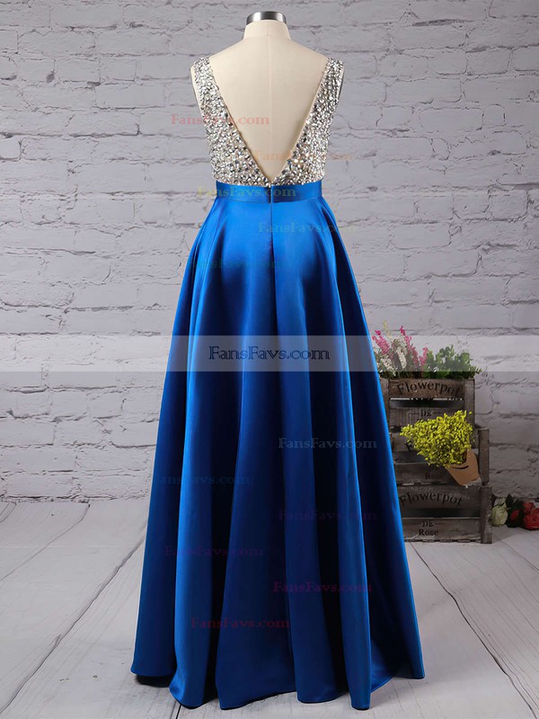 Princess V-neck Satin Floor-length Beading Prom Dresses #Favs020102600