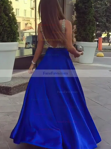 Princess V-neck Satin Floor-length Beading Prom Dresses #Favs020102600