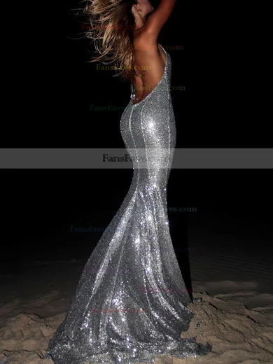 Trumpet/Mermaid Halter Sequined Sweep Train Prom Dresses #Favs020106464