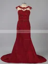 Trumpet/Mermaid Scoop Neck Silk-like Satin Sweep Train Appliques Lace Prom Dresses #Favs020102169