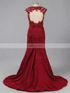 Trumpet/Mermaid Scoop Neck Silk-like Satin Sweep Train Appliques Lace Prom Dresses #Favs020102169