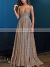 Princess V-neck Shimmer Crepe Floor-length Prom Dresses #Favs020106501