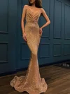 Trumpet/Mermaid V-neck Sequined Sweep Train Prom Dresses #Favs020106503