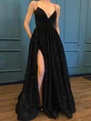 Ball Gown V-neck Glitter Sweep Train Pockets Prom Dresses #Favs020106505