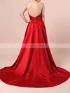 A-line V-neck Satin Sweep Train Ruffles Prom Dresses #Favs020102672