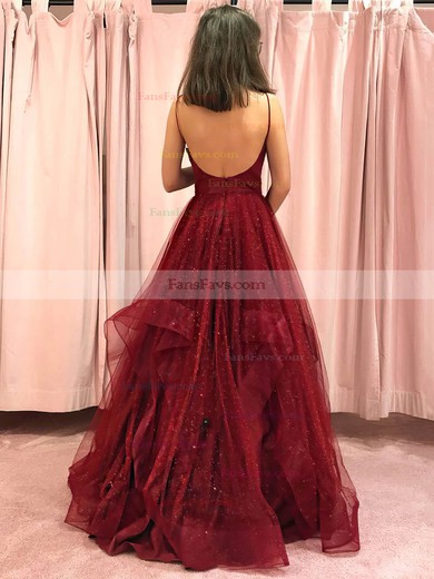 Princess V-neck Glitter Floor-length Cascading Ruffles Prom Dresses #Favs020106511