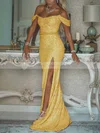 Trumpet/Mermaid Off-the-shoulder Shimmer Crepe Floor-length Sashes / Ribbons Prom Dresses #Favs020106513