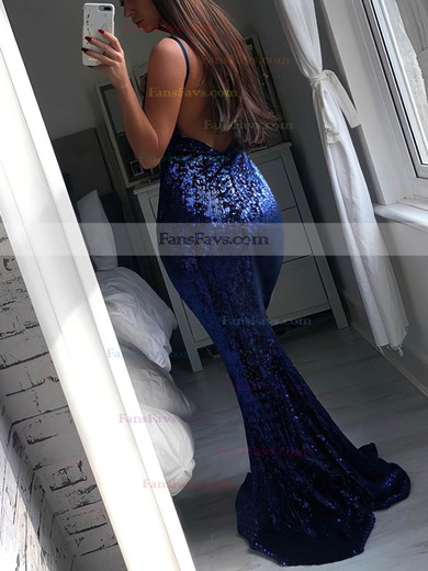 Trumpet/Mermaid V-neck Sequined Sweep Train Prom Dresses #Favs020106514