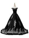 Ball Gown Off-the-shoulder Sweep Train Satin Appliques Lace Prom Dresses #Favs020102721