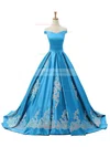 Ball Gown Off-the-shoulder Sweep Train Satin Appliques Lace Prom Dresses #Favs020102721