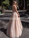 Princess V-neck Tulle Glitter Floor-length Beading Prom Dresses #Favs020106519