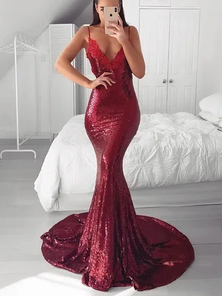 Trumpet/Mermaid V-neck Sequined Sweep Train Appliques Lace Prom Dresses #Favs020106523 Trumpet/Mermaid V-neck Sequined Sweep Train Appliques Lace Prom Dresses #Favs020106523