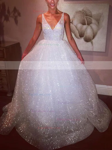 Princess V-neck Glitter Floor-length Prom Dresses #Favs020106524