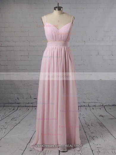 A-line V-neck Chiffon Floor-length Ruffles Prom Dresses #Favs020102734