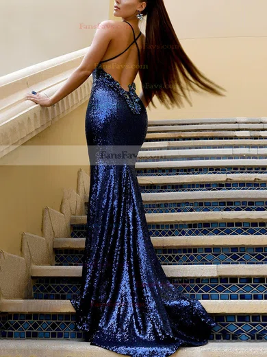 Trumpet/Mermaid Halter Sequined Sweep Train Beading Prom Dresses #Favs020106535