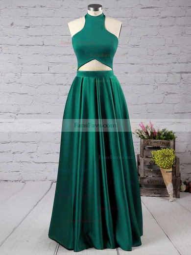 A-line Halter Satin Floor-length Prom Dresses #Favs020102737