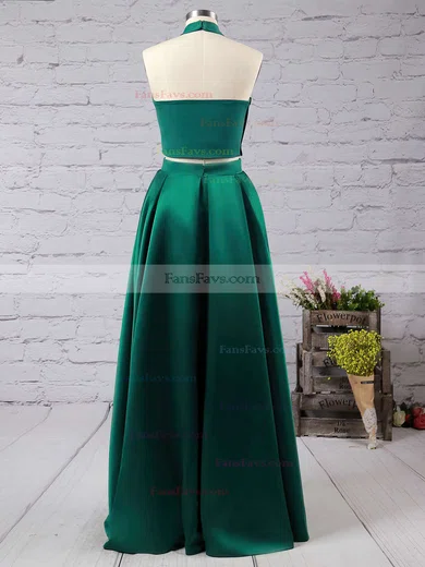 A-line Halter Satin Floor-length Prom Dresses #Favs020102737
