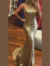 Trumpet/Mermaid Halter Sequined Sweep Train Prom Dresses #Favs020106537