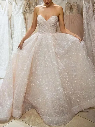 Princess Sweetheart Glitter Court Train Prom Dresses #Favs020106540