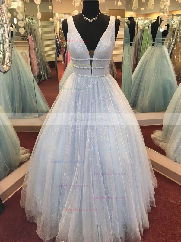 Princess V-neck Glitter Floor-length Beading Prom Dresses #Favs020106542