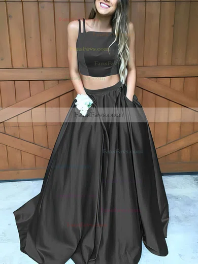 A-line Square Neckline Satin Sweep Train Pockets Prom Dresses #Favs020102754