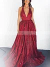 A-line Halter Shimmer Crepe Floor-length Prom Dresses #Favs020106550
