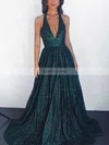 A-line Halter Shimmer Crepe Floor-length Prom Dresses #Favs020106550