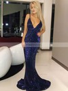 Trumpet/Mermaid V-neck Sequined Sweep Train Prom Dresses #Favs020106551