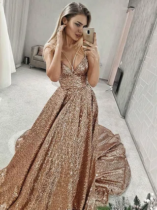 Princess V-neck Sequined Court Train Prom Dresses #Favs020106552 Princess V-neck Sequined Court Train Prom Dresses #Favs020106552