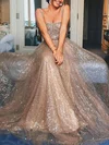 A-line Square Neckline Glitter Floor-length Prom Dresses #Favs020106553