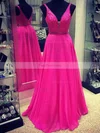 A-line V-neck Chiffon Sweep Train Beading Prom Dresses #Favs020102765