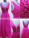 A-line V-neck Chiffon Sweep Train Beading Prom Dresses #Favs020102765