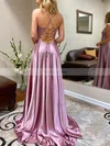 A-line V-neck Silk-like Satin Sweep Train Split Front Prom Dresses #Favs020106649