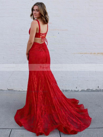 Trumpet/Mermaid Square Neckline Lace Sweep Train Beading Prom Dresses #Favs020106662