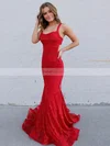 Trumpet/Mermaid Square Neckline Lace Sweep Train Beading Prom Dresses #Favs020106662